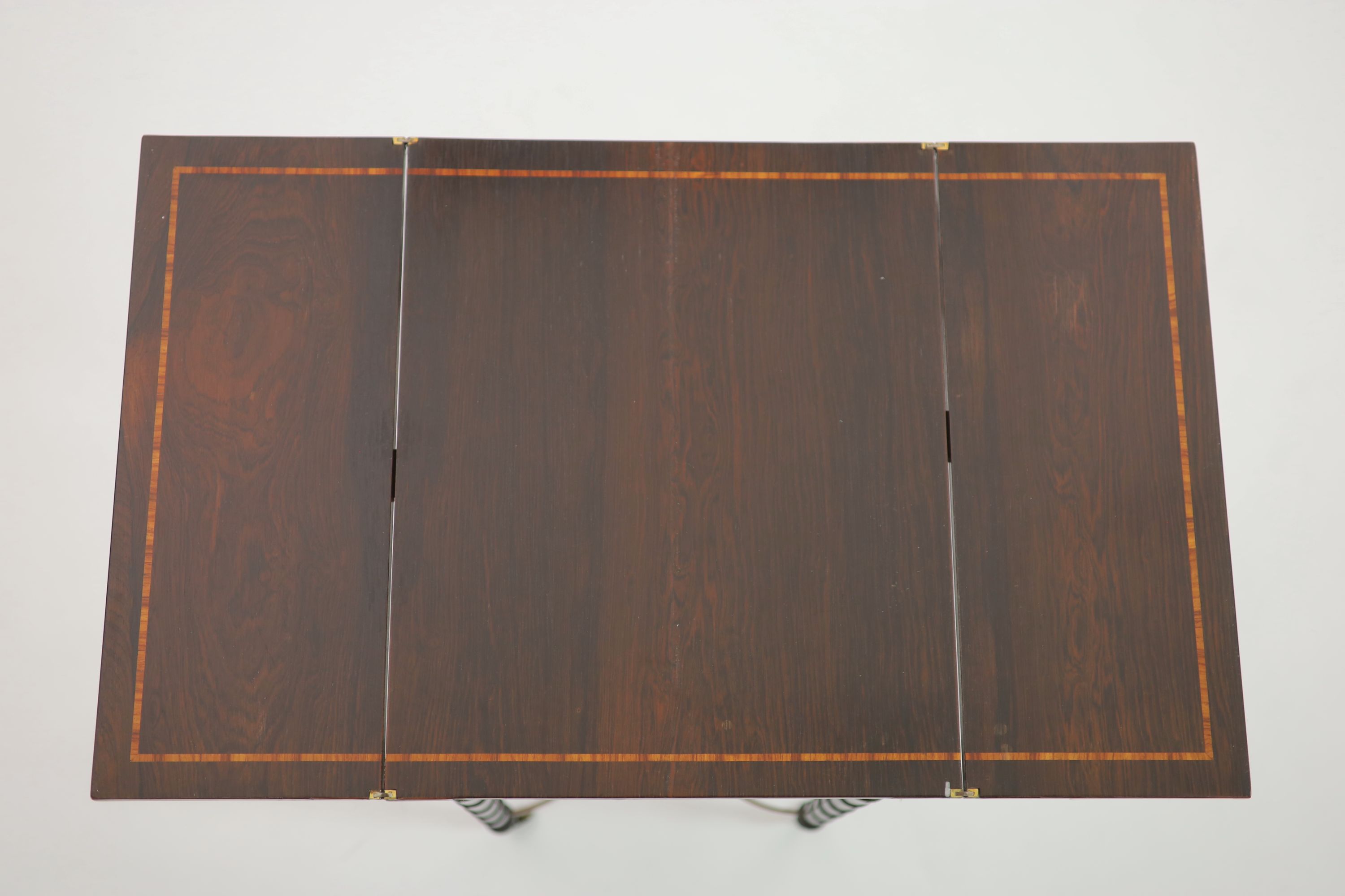 A Regency inlaid rosewood and ebony writing table, W.46cm D.37cm H.78cm